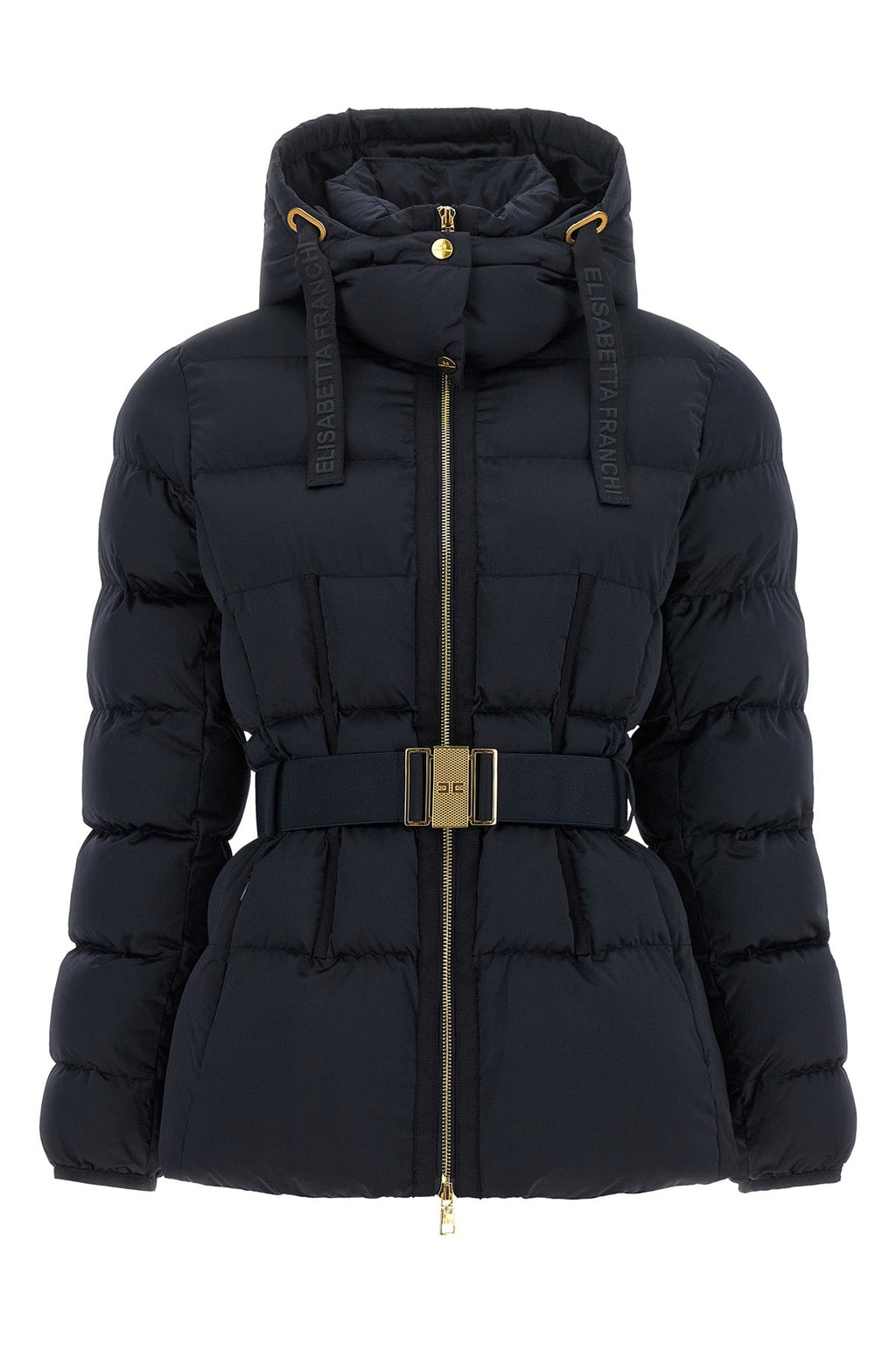 Puffer Jacket with Belt and Logo Buckle