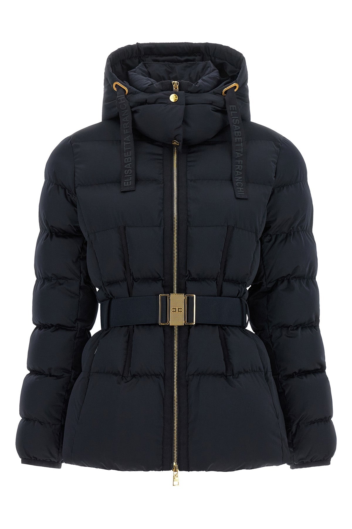 Puffer Jacket with Belt and Logo Buckle