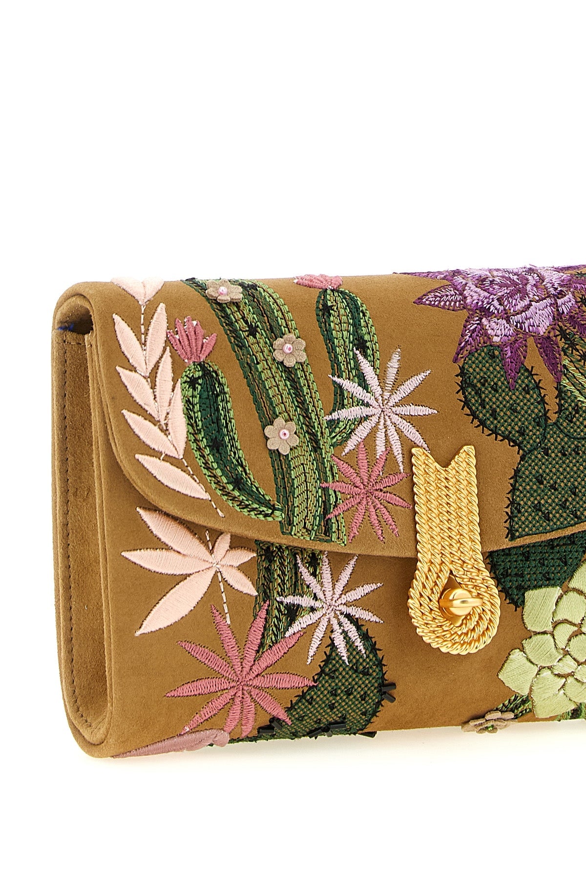 Daniele Amato Clutch With Cactus Embroidery And Sculptural Clasp