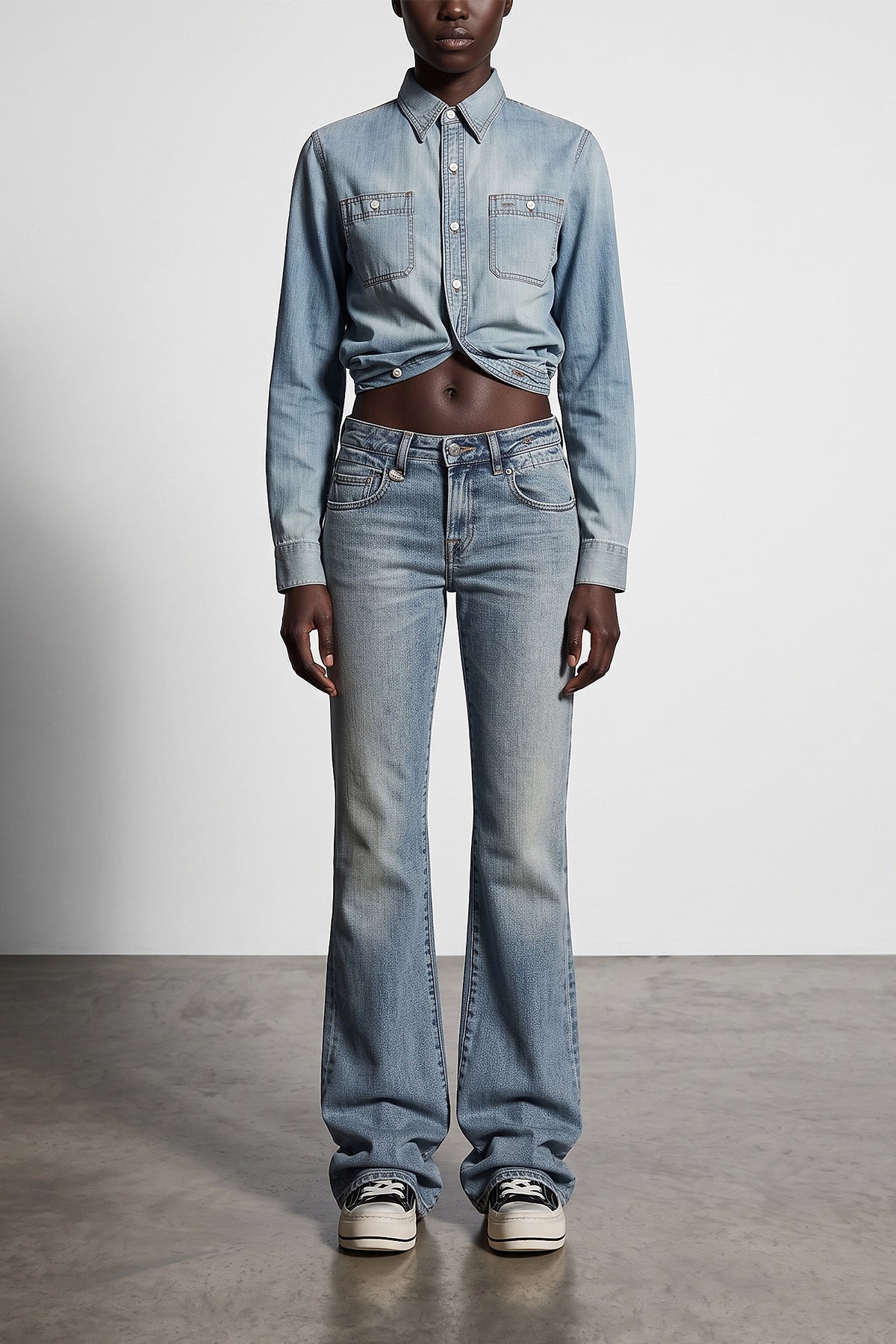 R13 Flared Jeans with Leather Patch