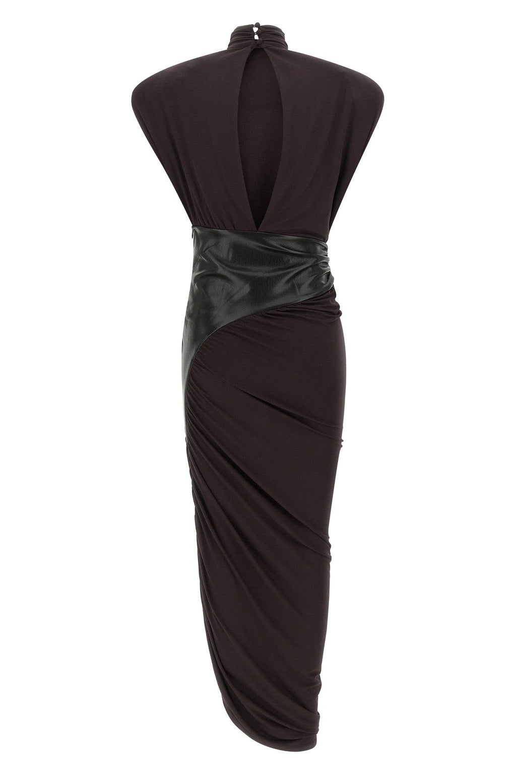 THE ANDAMANE Midi Dress with Leather-Effect Panel