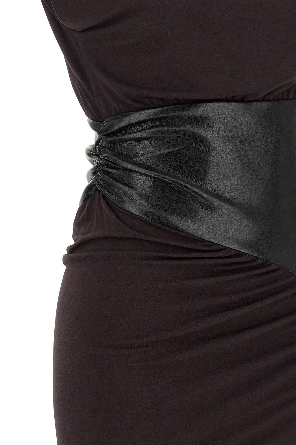 THE ANDAMANE Midi Dress with Leather-Effect Panel