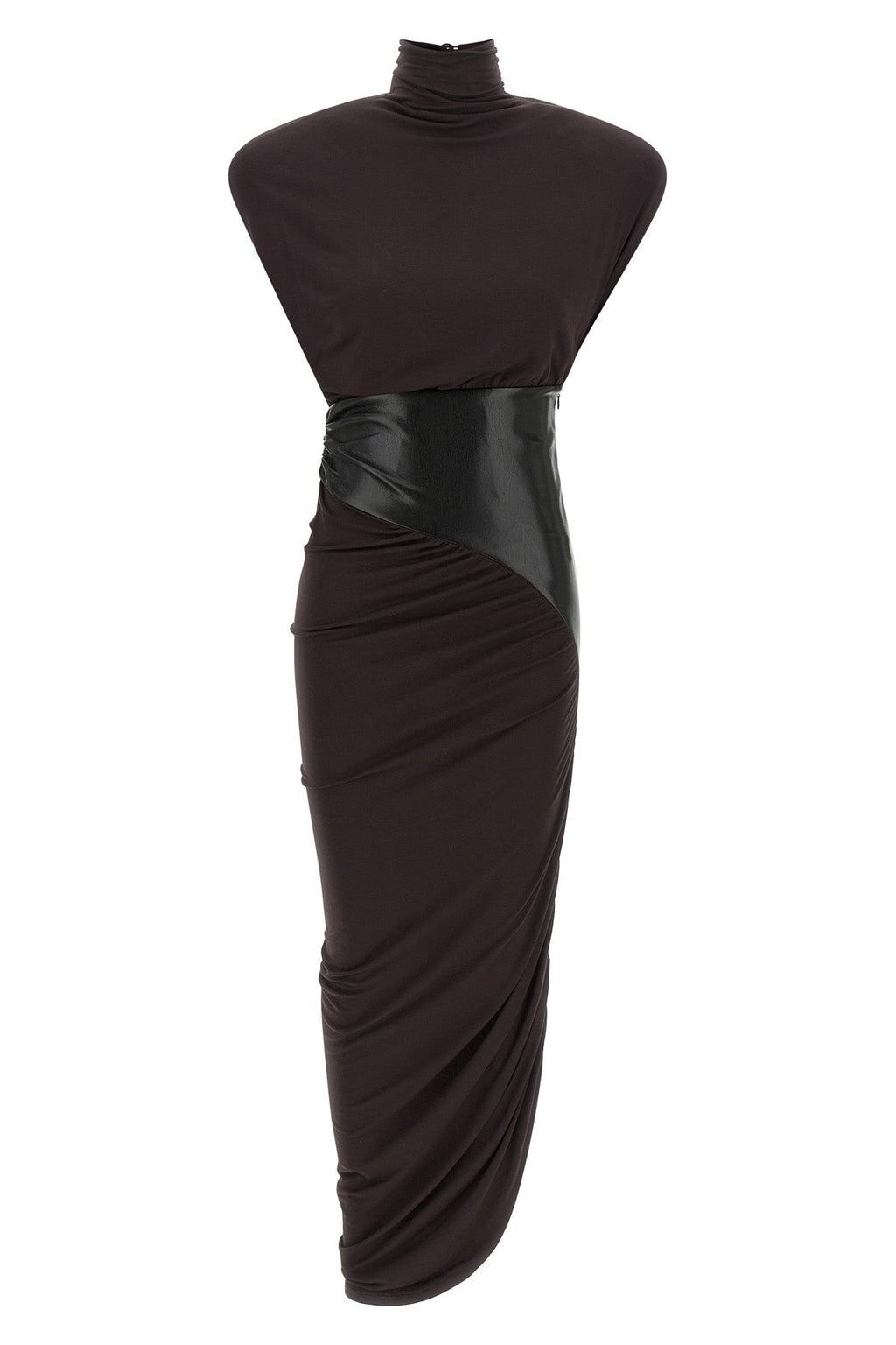 THE ANDAMANE Midi Dress with Leather-Effect Panel