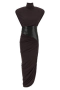 THE ANDAMANE Midi Dress with Leather-Effect Panel