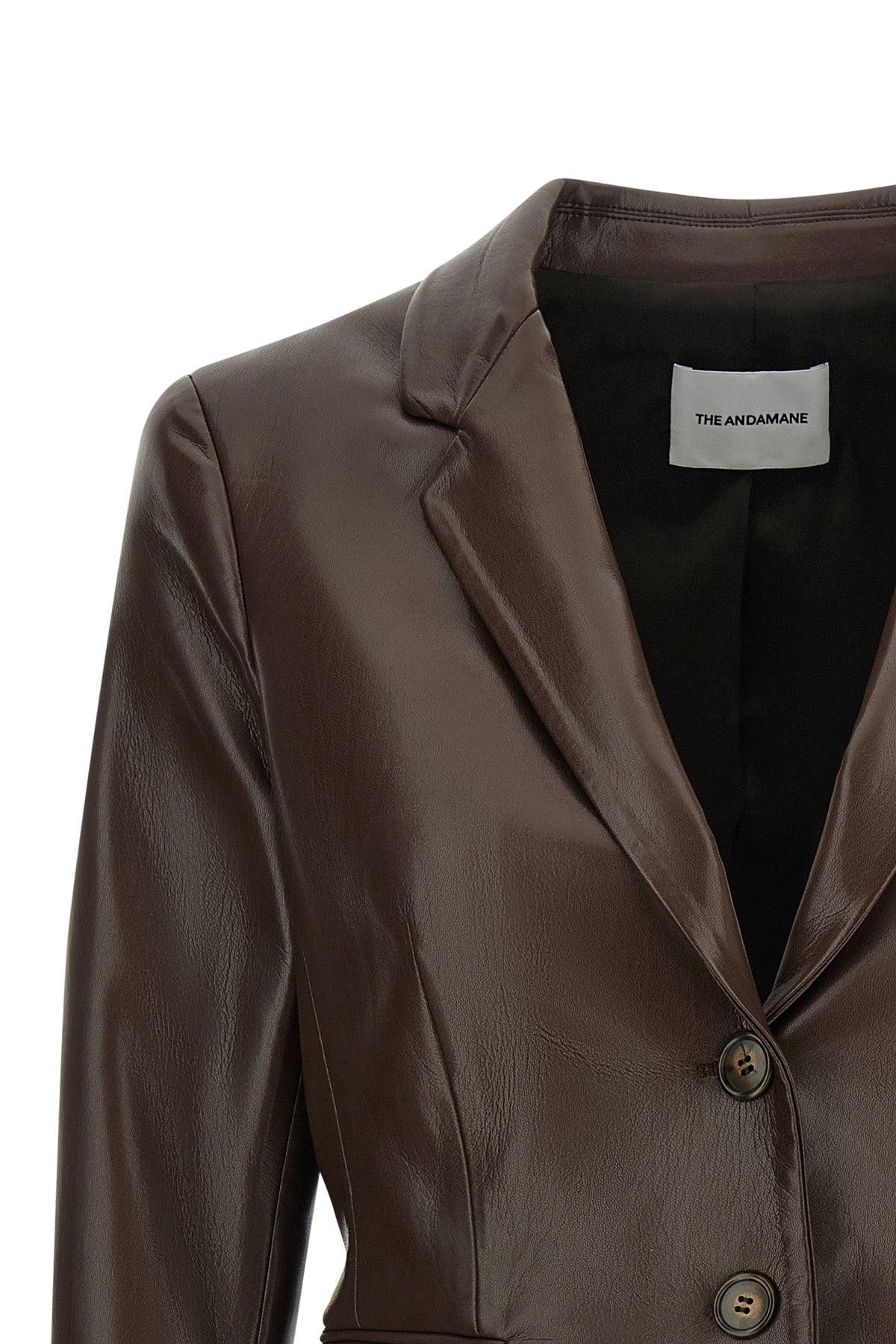 THE ANDAMANE Fitted Faux Leather Blazer