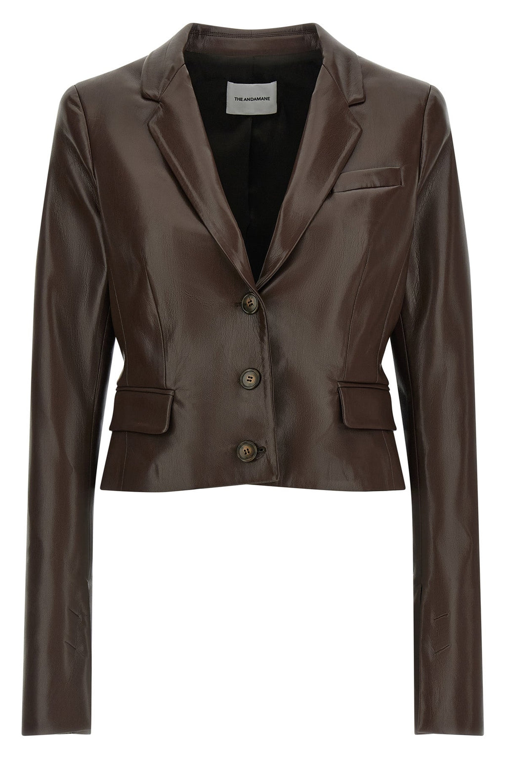 THE ANDAMANE Fitted Faux Leather Blazer