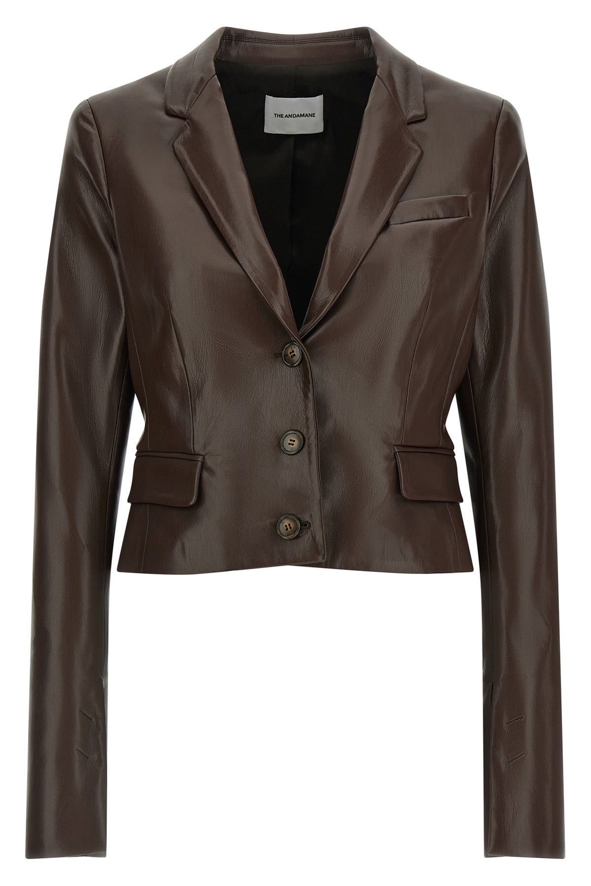 THE ANDAMANE Fitted Faux Leather Blazer