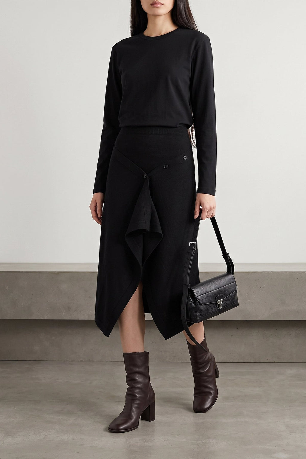 Lemaire Long Sleeve Top with Ribbed Crew Neck