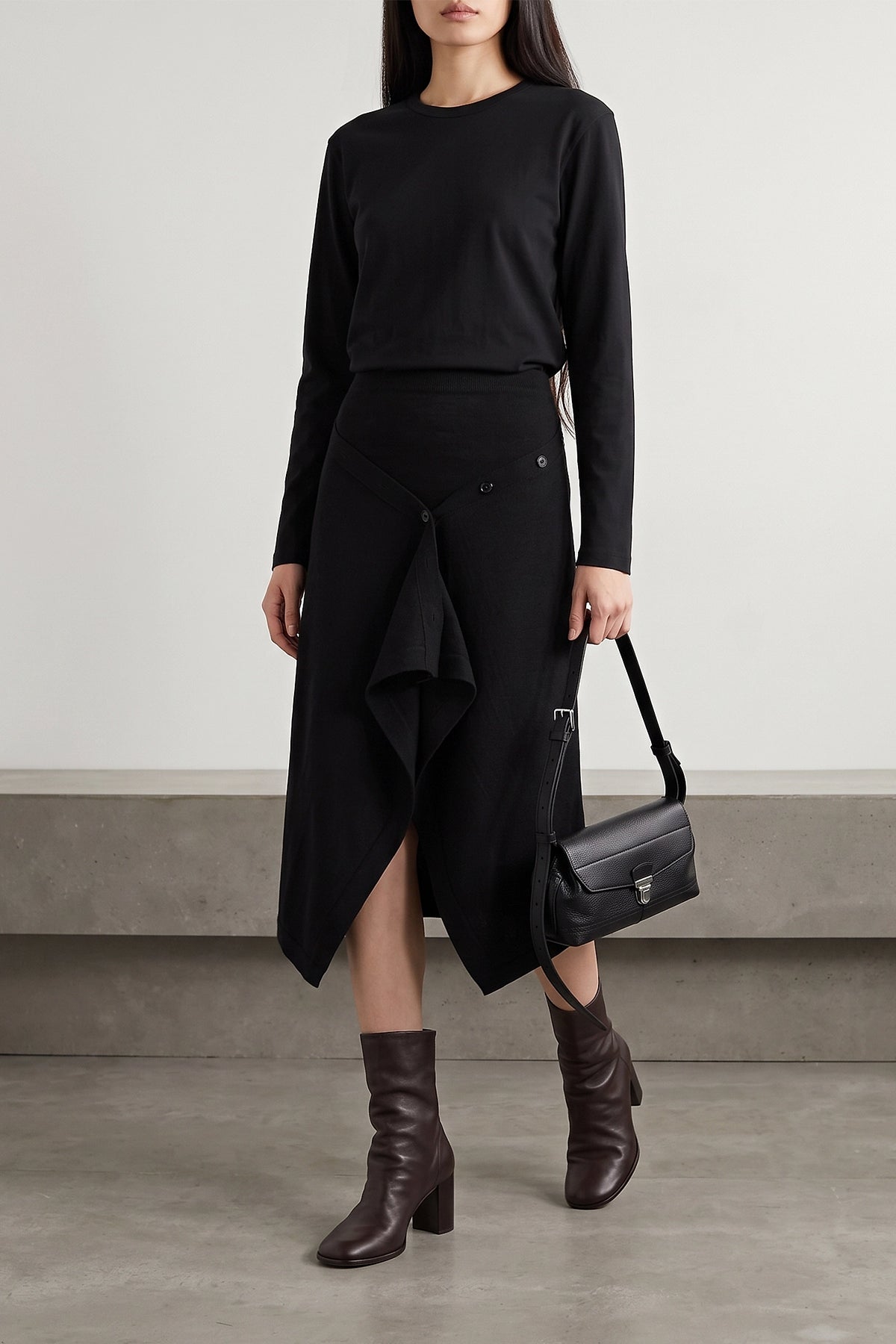 Lemaire Long Sleeve Top with Ribbed Crew Neck