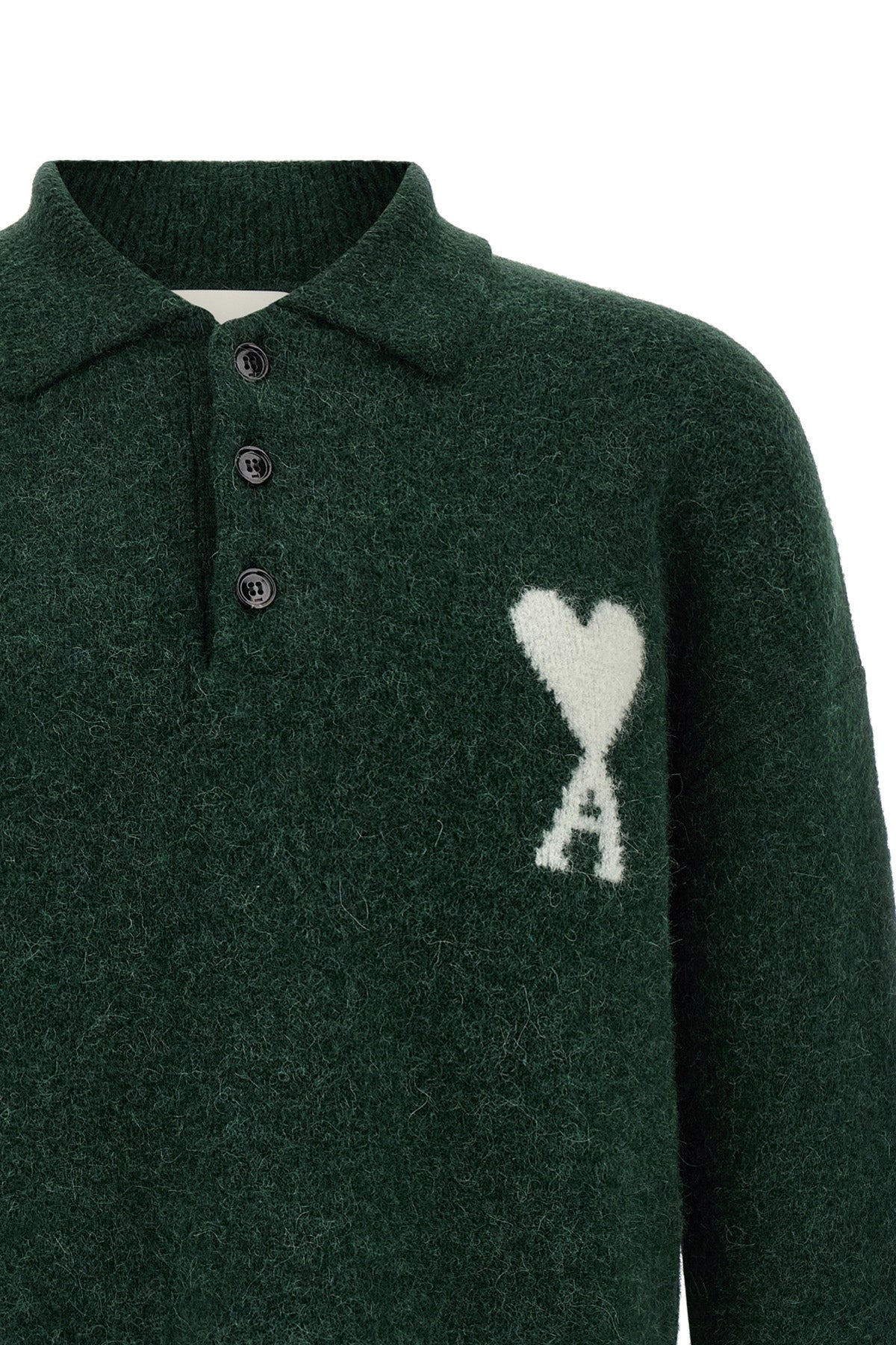AMI PARIS Alpaca-Blend Polo Sweater with Intarsia Logo