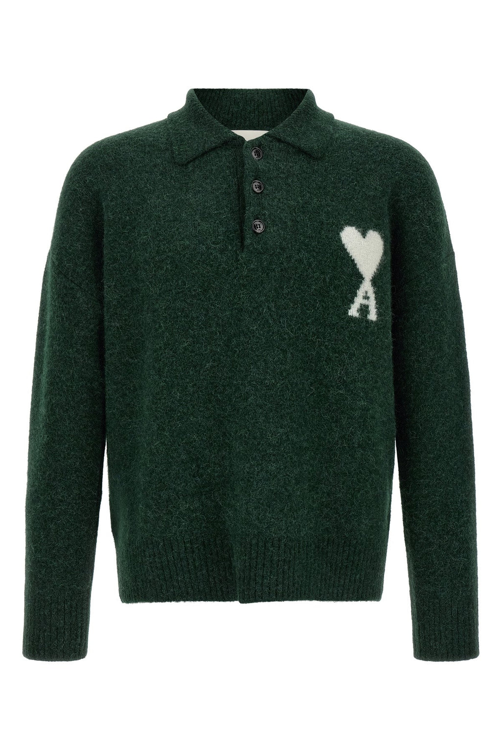 AMI PARIS Alpaca-Blend Polo Sweater with Intarsia Logo