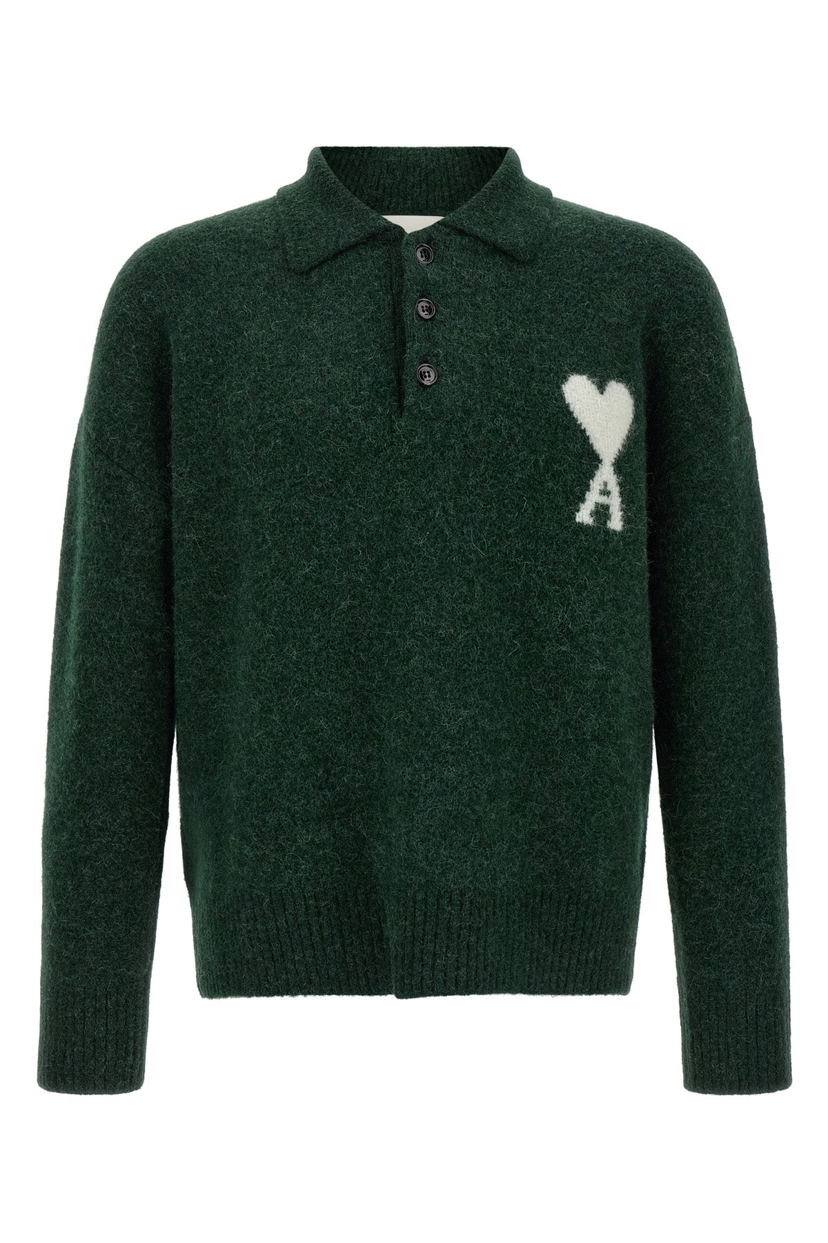 AMI PARIS Alpaca-Blend Polo Sweater with Intarsia Logo