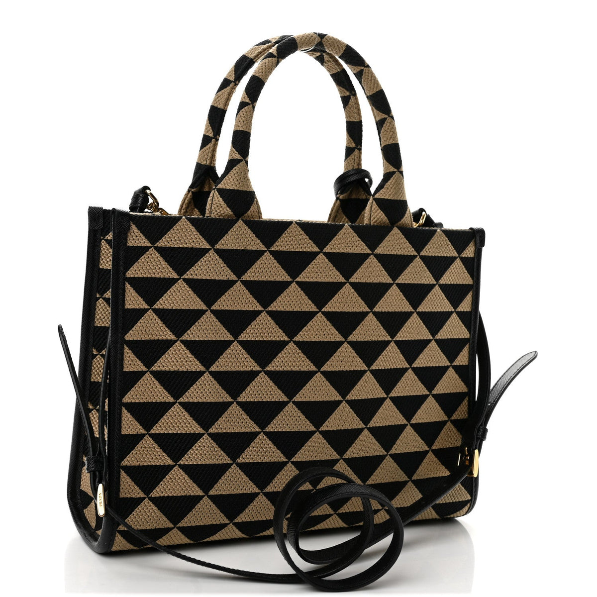 Jacquard Saffiano Triangolo Symbole Embroidered Small Tote Black Corda
