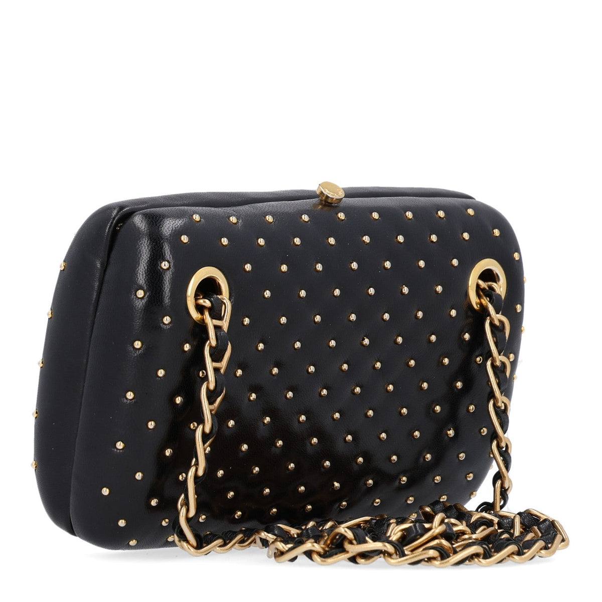 Nappa Studded Chain Clutch Black