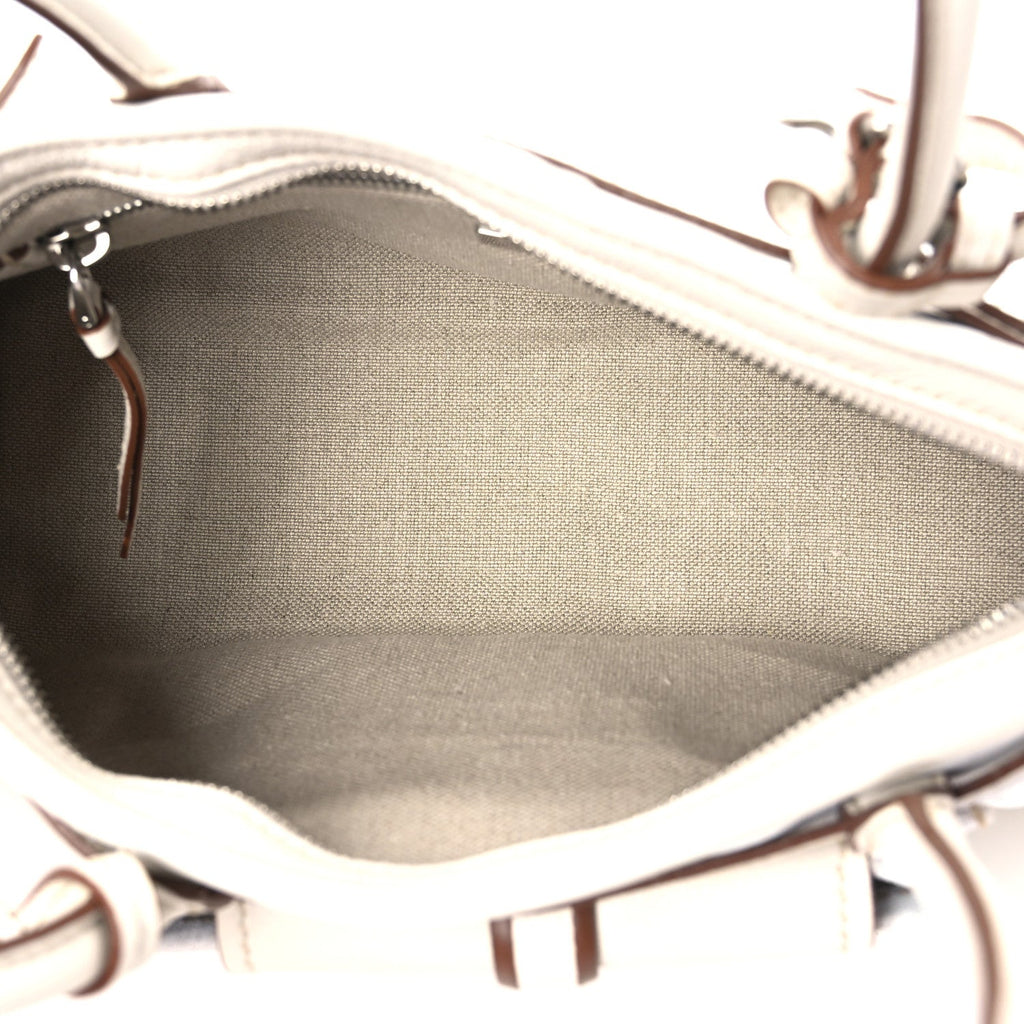Linen Calfskin Printed Medium Bonnie Shoulder Bag White