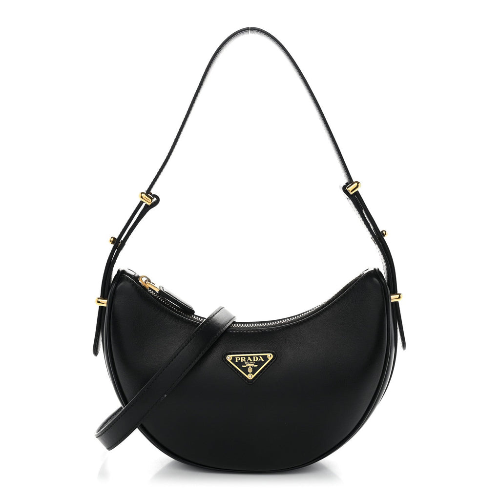 Soft Calfskin Arque Shoulder Bag Black