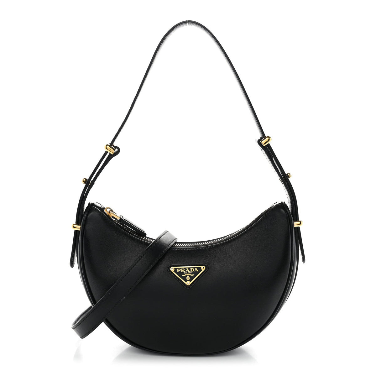 Soft Calfskin Arque Shoulder Bag Black