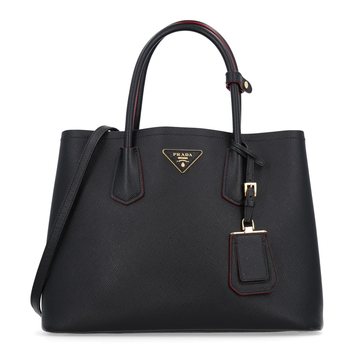 Saffiano Cuir Medium Double Bag Black Fuoco