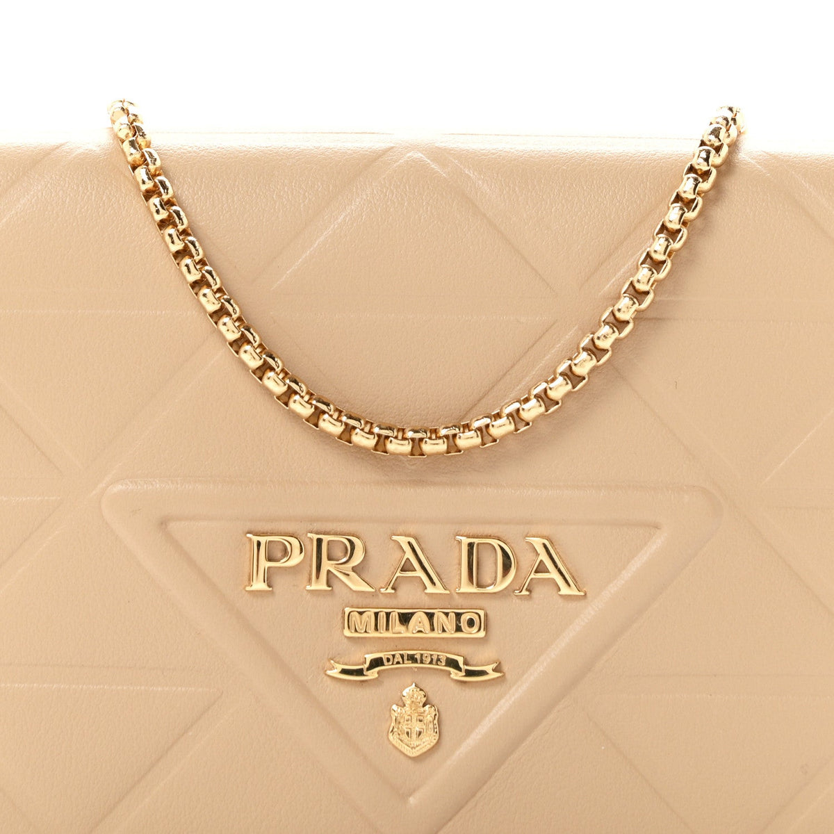 Nappa Quilted Metal Patchwork Triangle Logo Card Holder With Strap Sand Beige