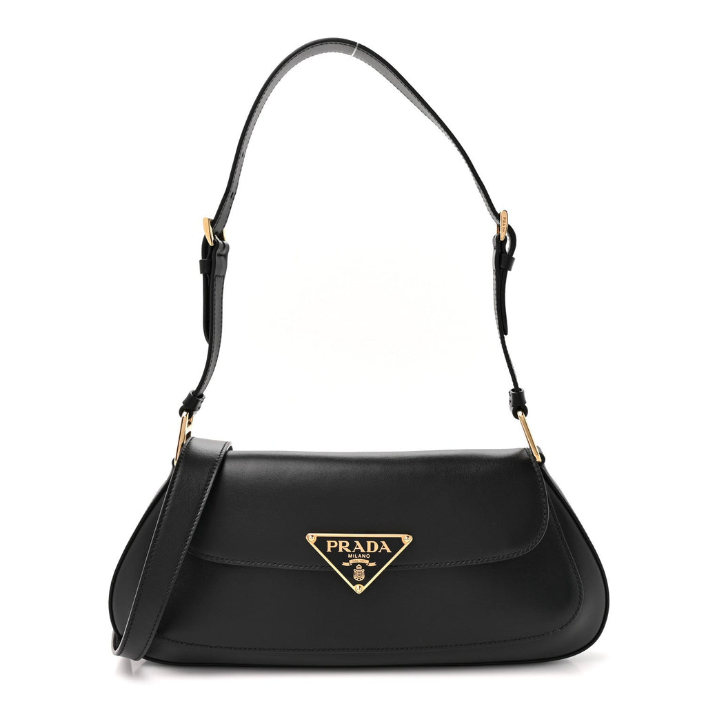 City Calf Triangle Flap Shoulder Bag Black