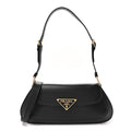 City Calf Triangle Flap Shoulder Bag Black