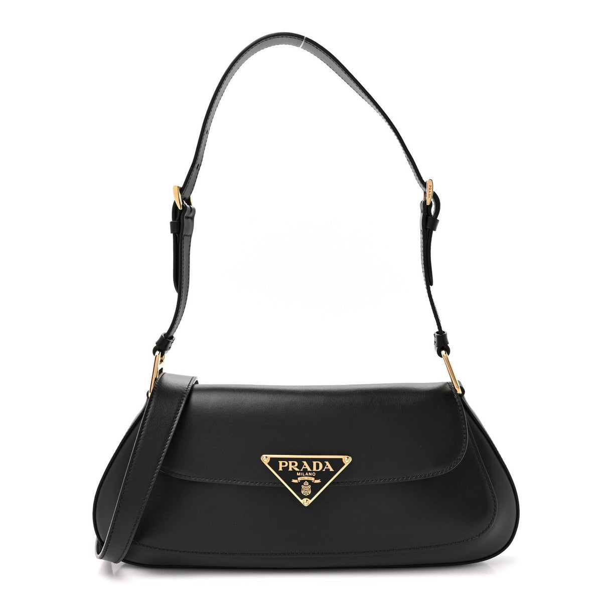 City Calf Triangle Flap Shoulder Bag Black