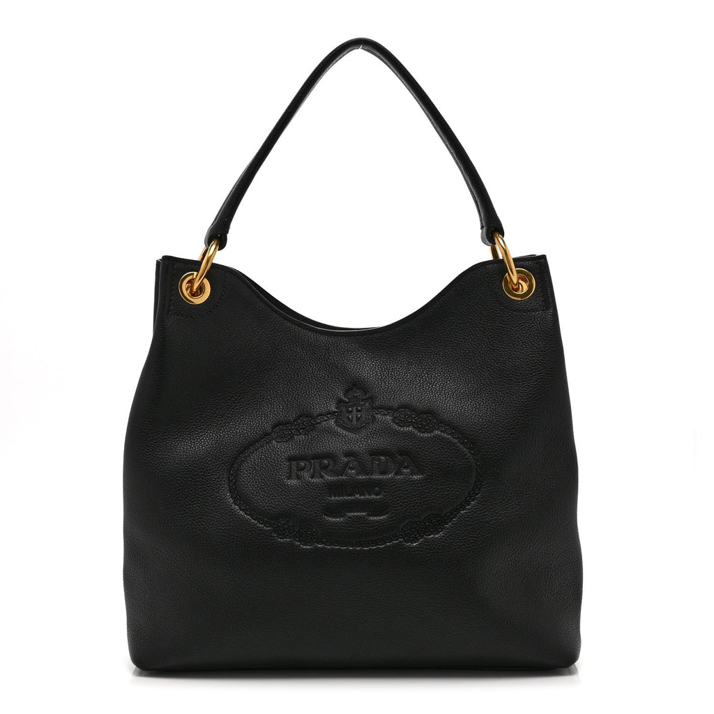 Vitello Phenix Embossed Logo Hobo Black