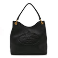 Vitello Phenix Embossed Logo Hobo Black