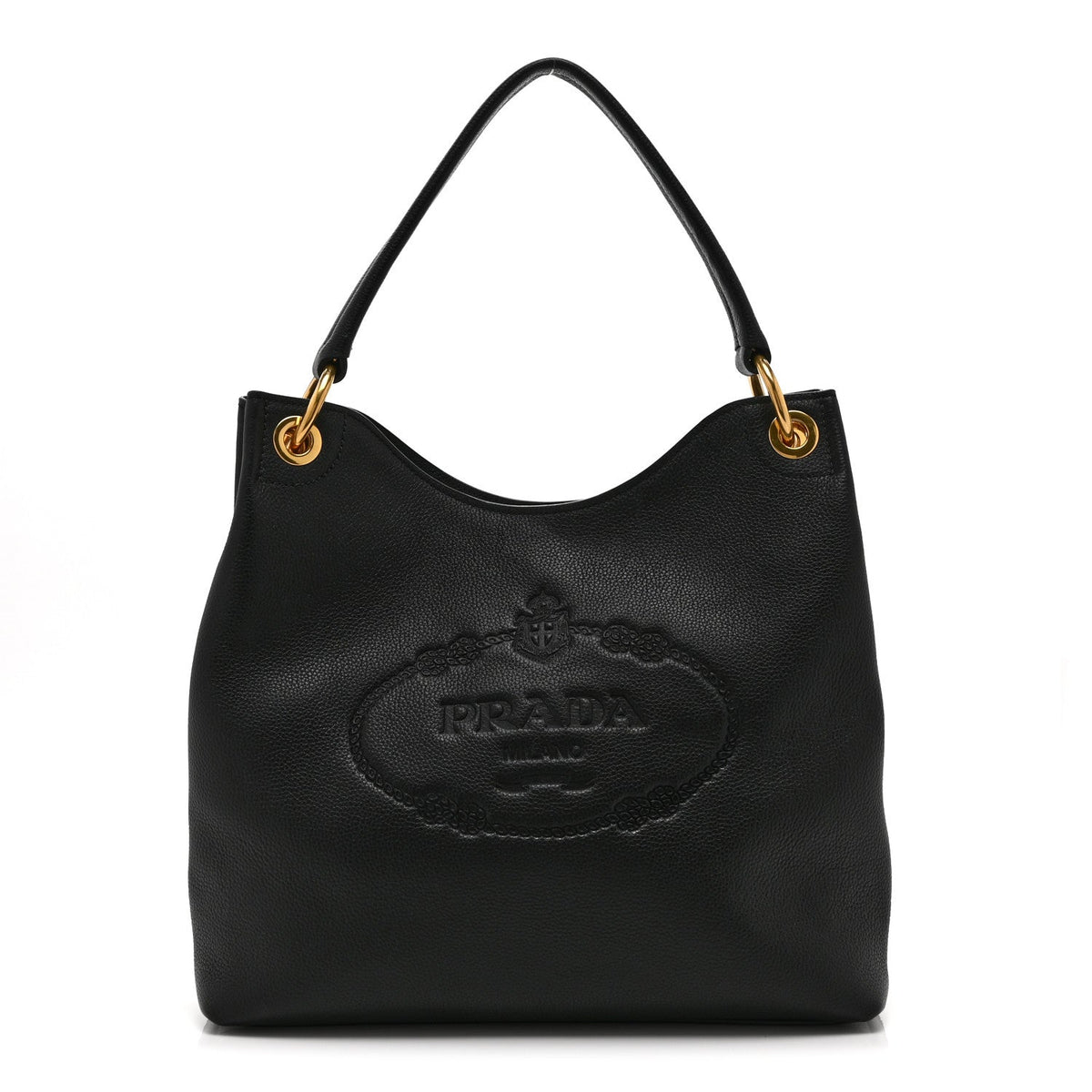 Vitello Phenix Embossed Logo Hobo Black