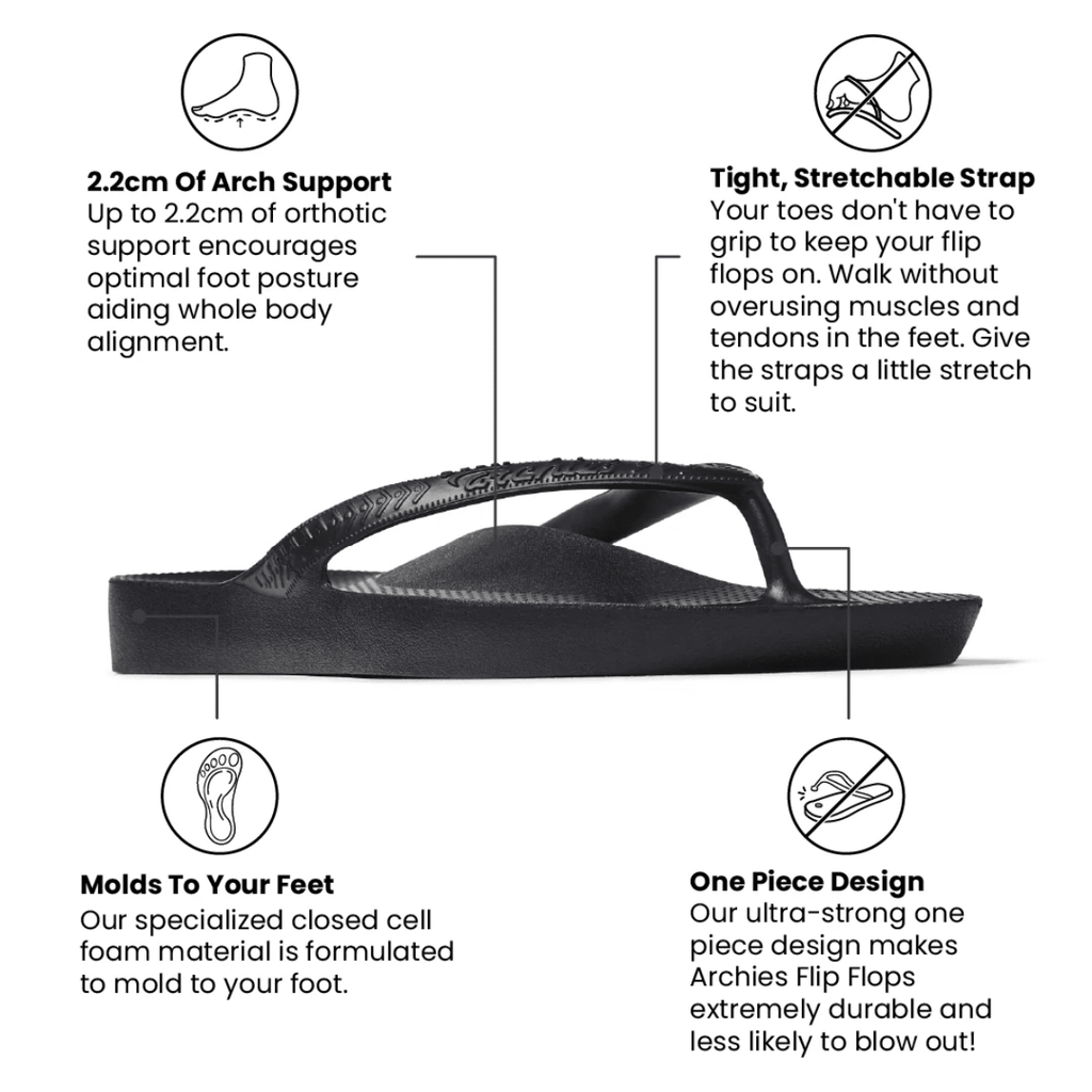 Archies Arch Support Flip Flops in Black