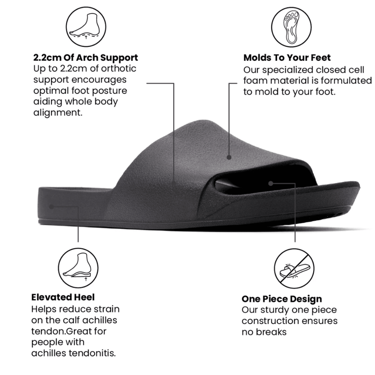 Archies Arch Support Slides in Black