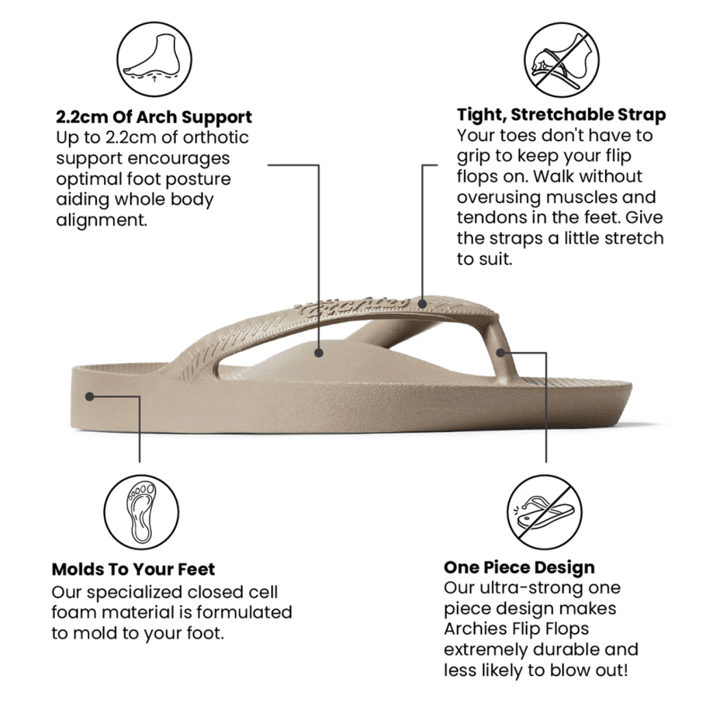 Archies Arch Support Flip Flops in Taupe