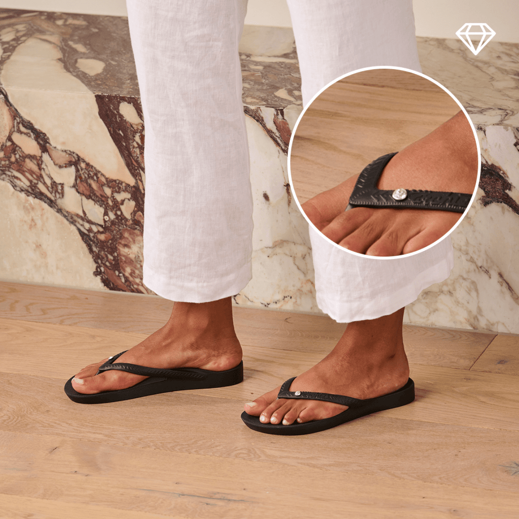 Archies Women's Crystal Arch Support Flip Flops in Black