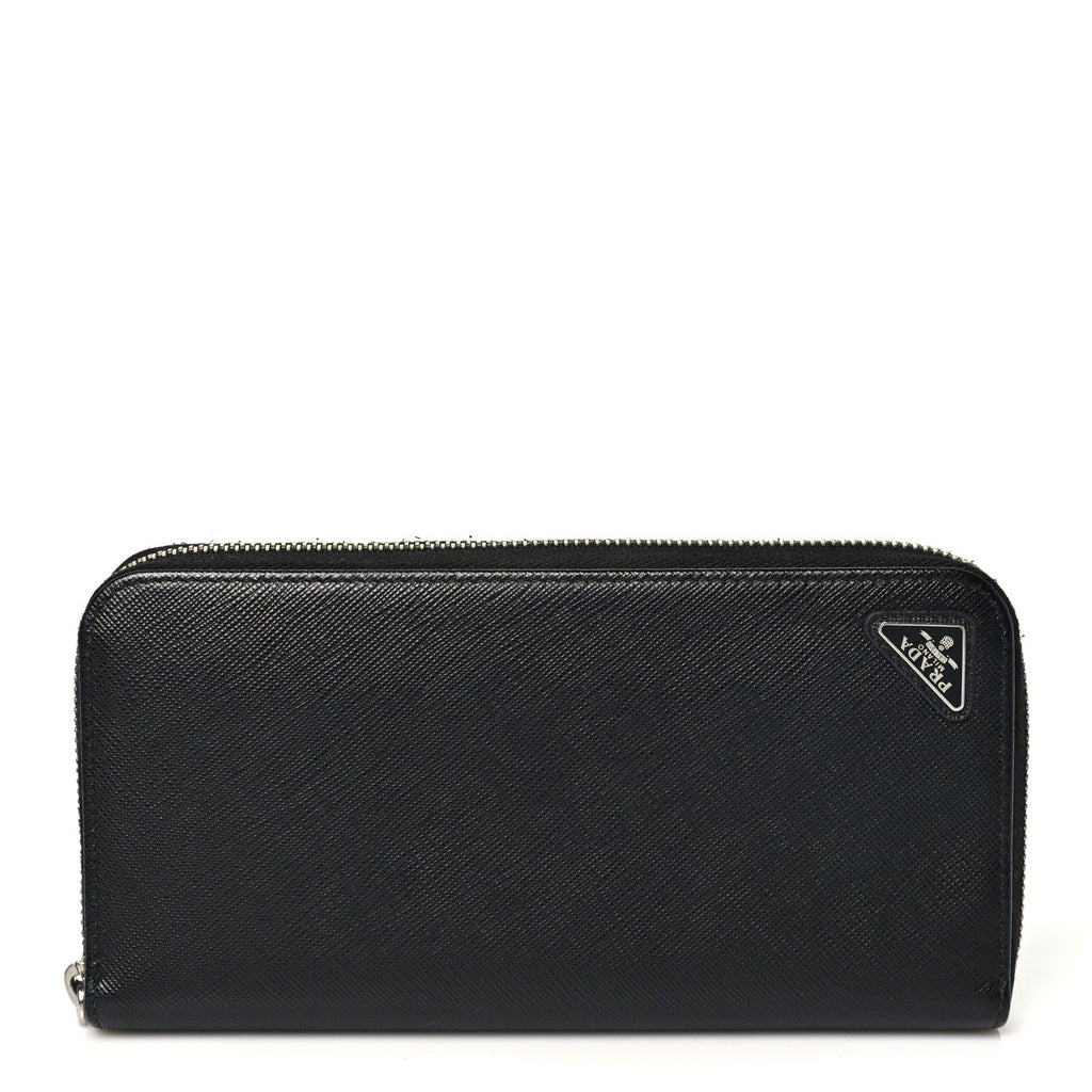 Saffiano Triangle Zip Wallet Black
