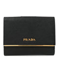 Saffiano Compact Metal Bar Flap Wallet Black
