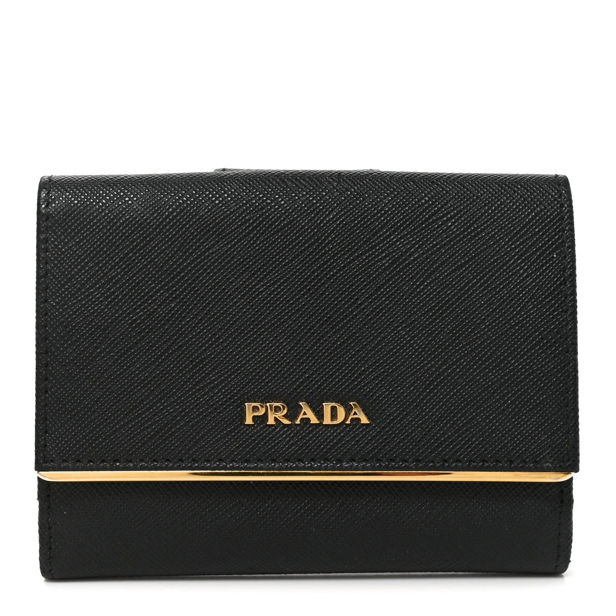 Saffiano Compact Metal Bar Flap Wallet Black
