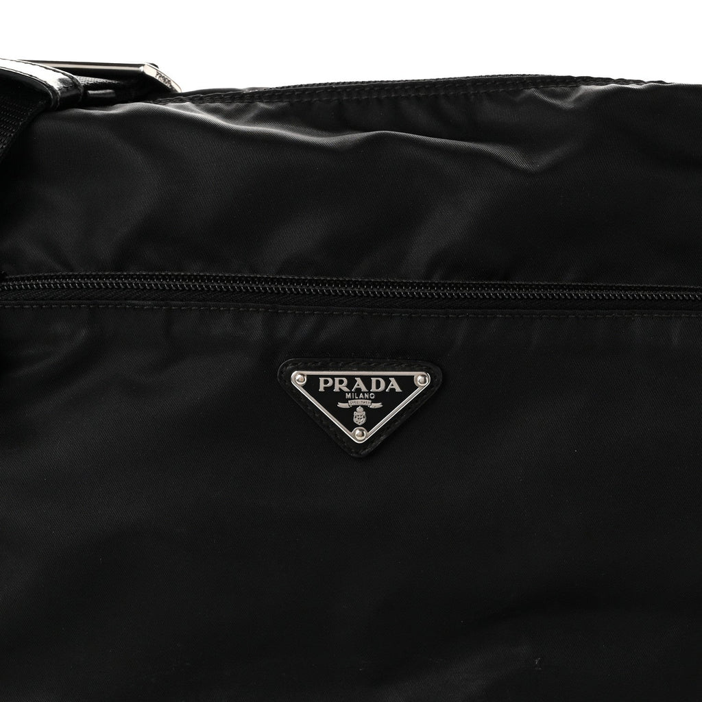 Re-Nylon Vela Saffiano Pocket Double Zip Shoulder Bag Black