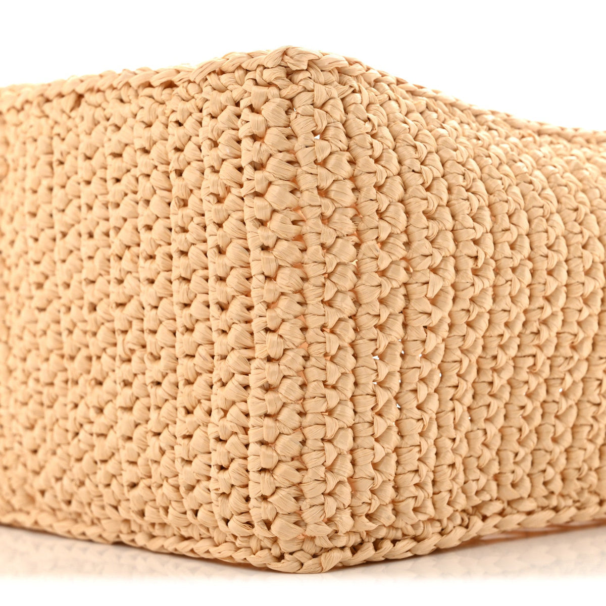 Yarn Raffia Effect Crochet Logo Embroidered Small Tote Bag Naturale