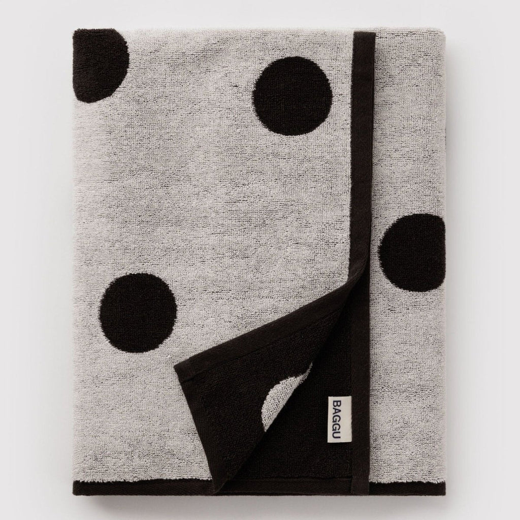 Baggu Bath Towel in  Cream and Black Polka Dot