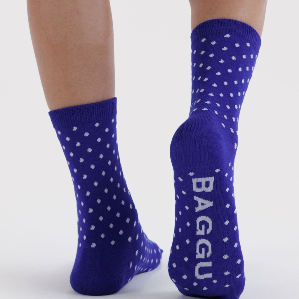 Baggu Crew Sock in Micro Blue and White Polka Dot