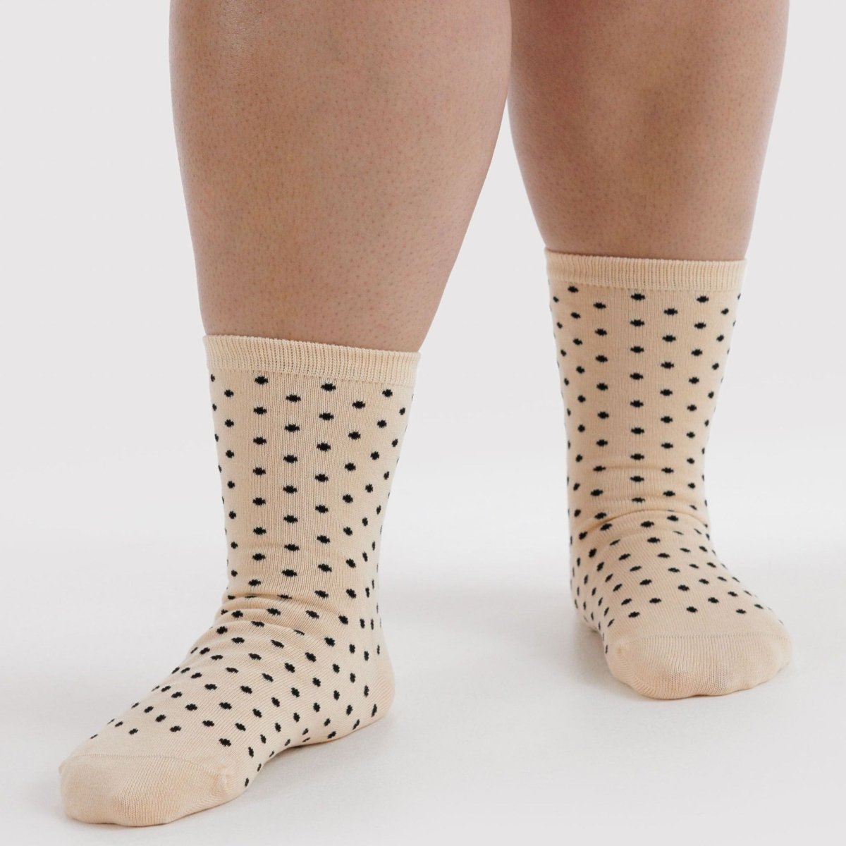 Baggu Crew Sock in Micro Cream and Black Polka Dot