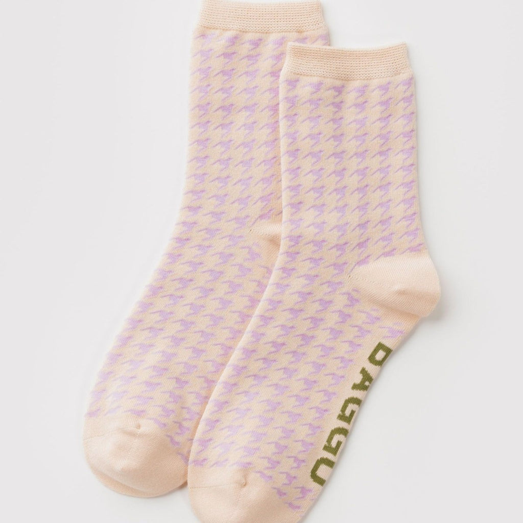 Baggu Crew Sock in Pink Houndstooth