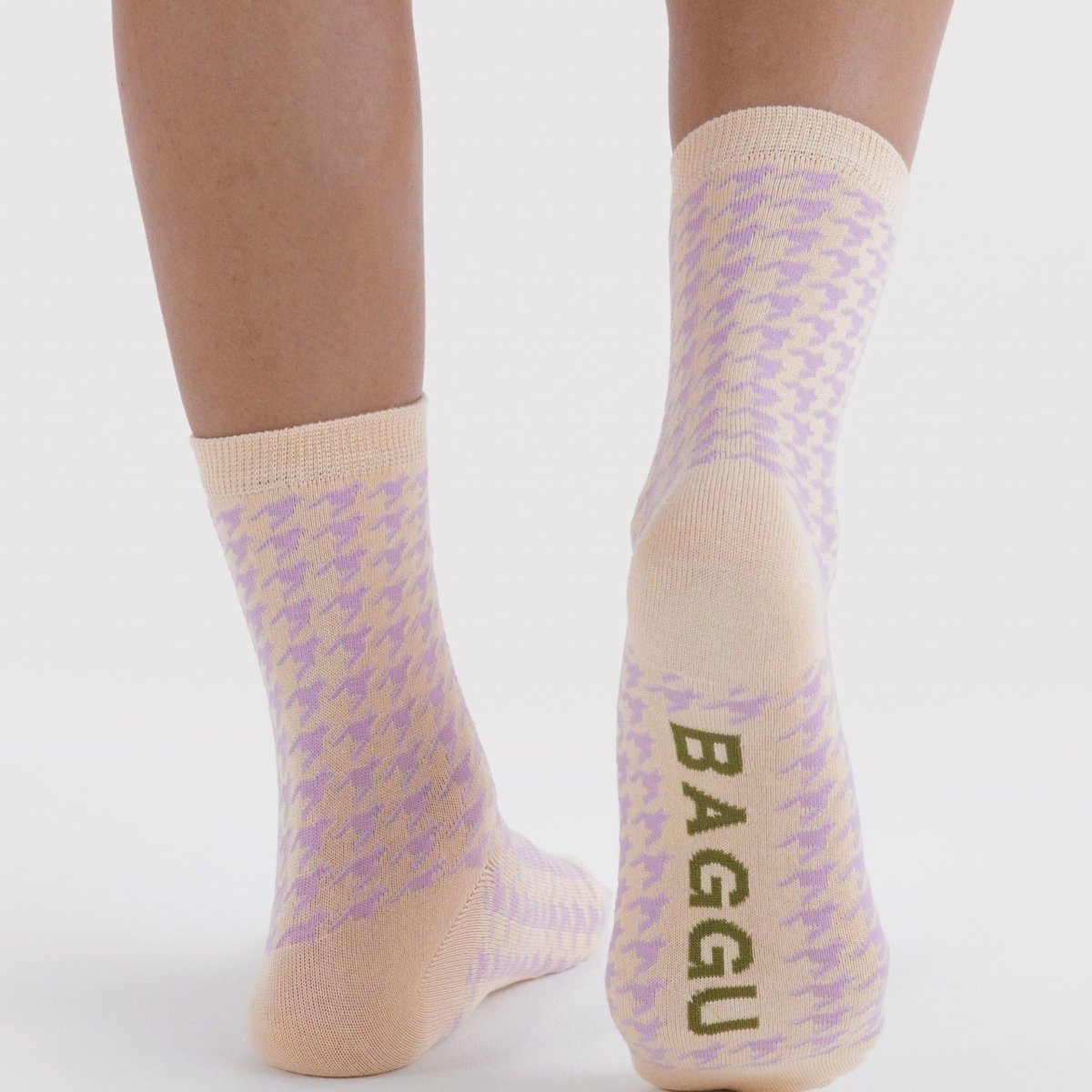 Baggu Crew Sock in Pink Houndstooth
