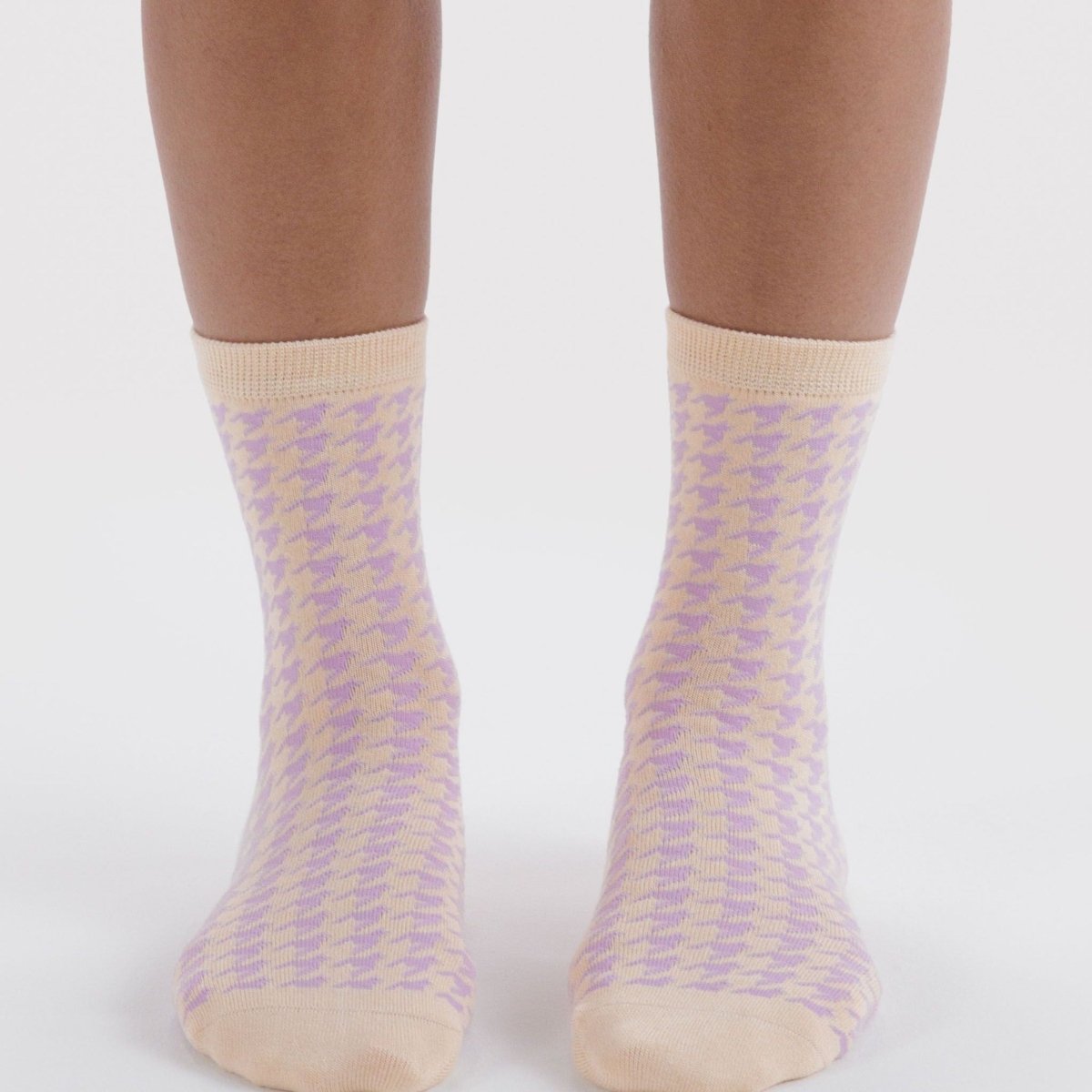 Baggu Crew Sock in Pink Houndstooth