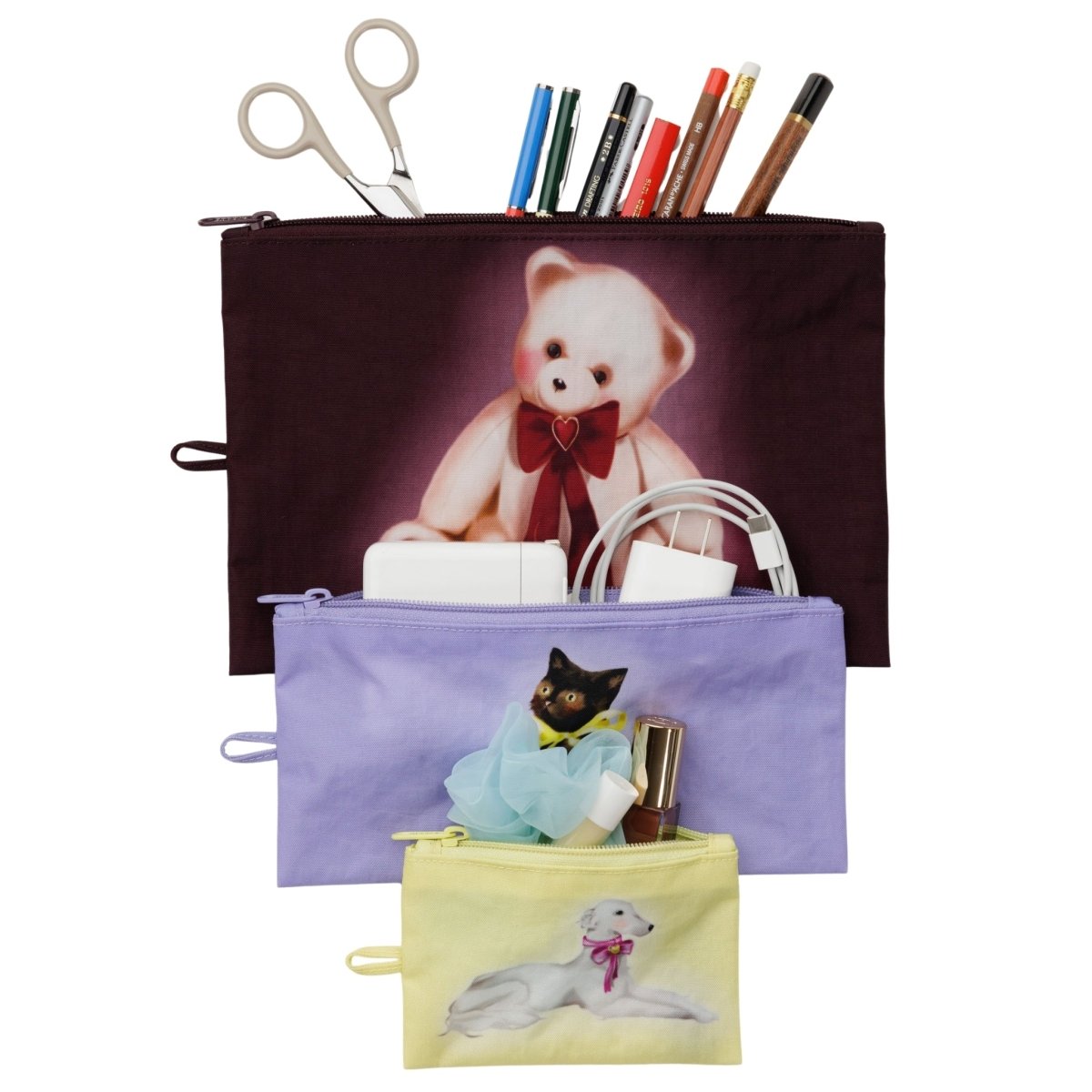 Baggu Flat Pouch Set in Fancy Animals