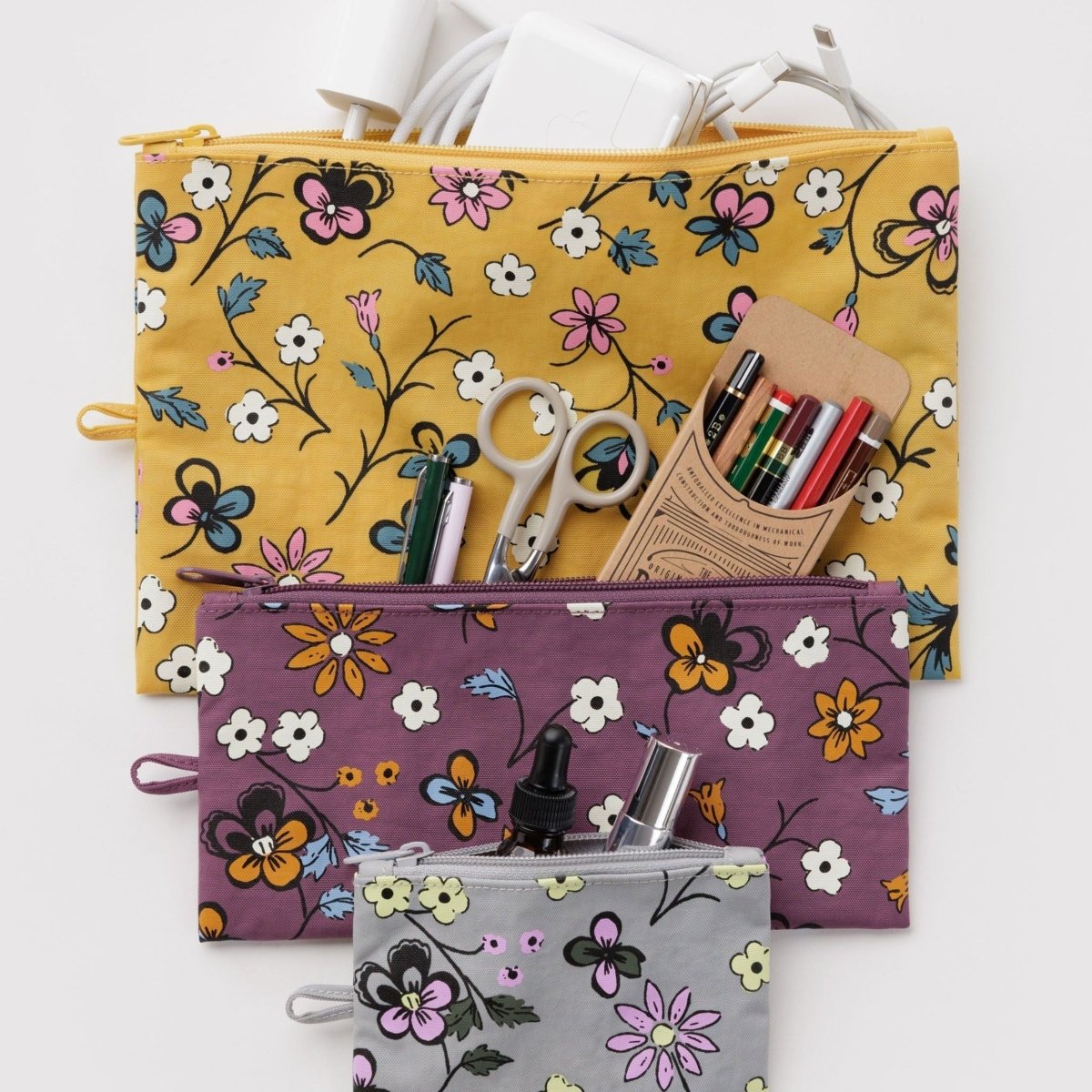Baggu Flat Pouch Set in Wildwood Mix