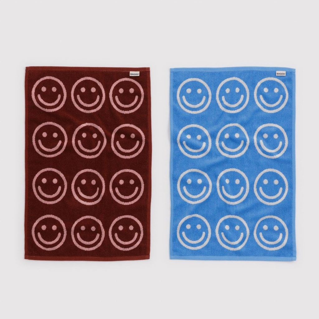 Baggu Hand Towel Set of 2 in Sky Blue and Blush Happy