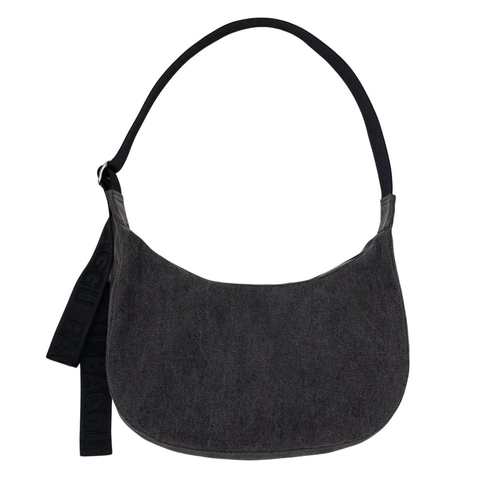 Baggu Medium Denim Crescent Bag in Black