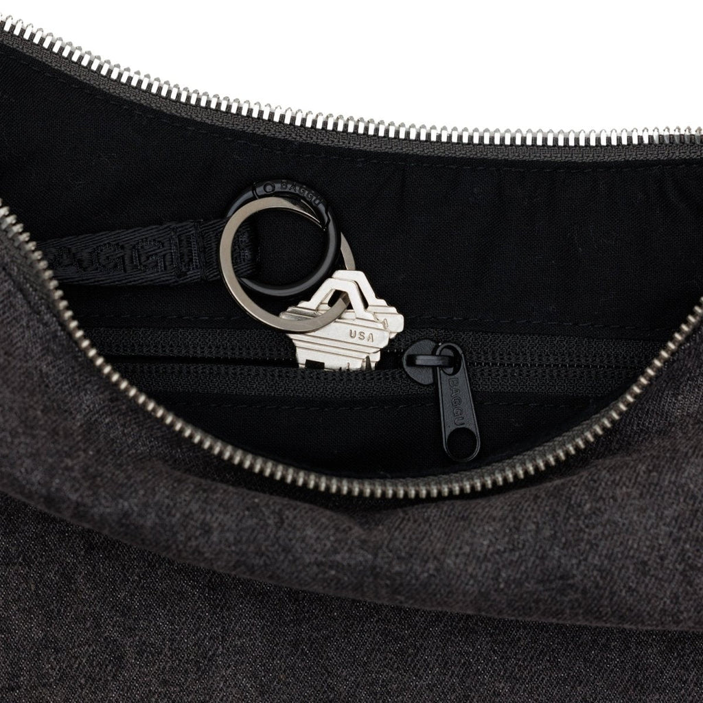 Baggu Medium Denim Crescent Bag in Black