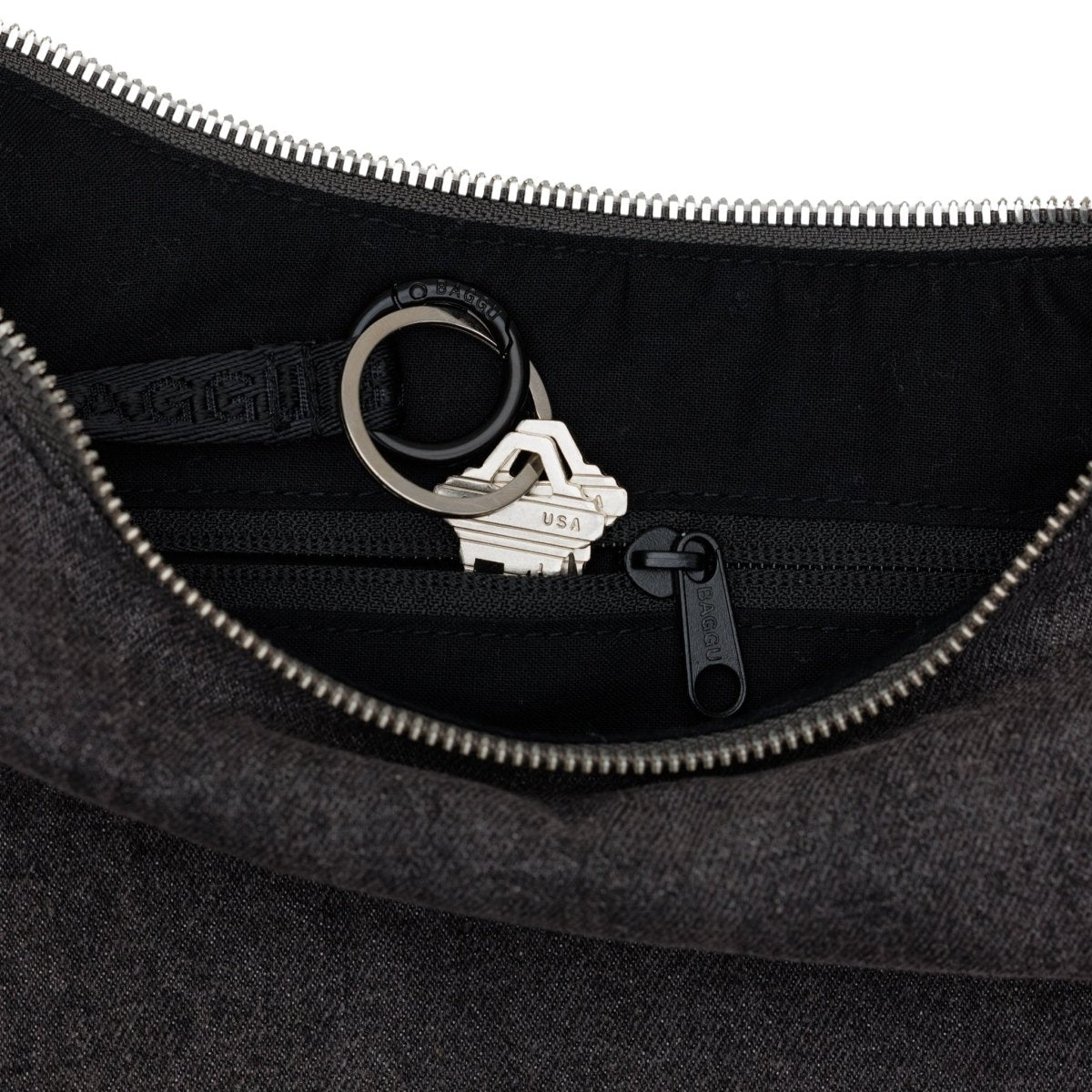 Baggu Medium Denim Crescent Bag in Black